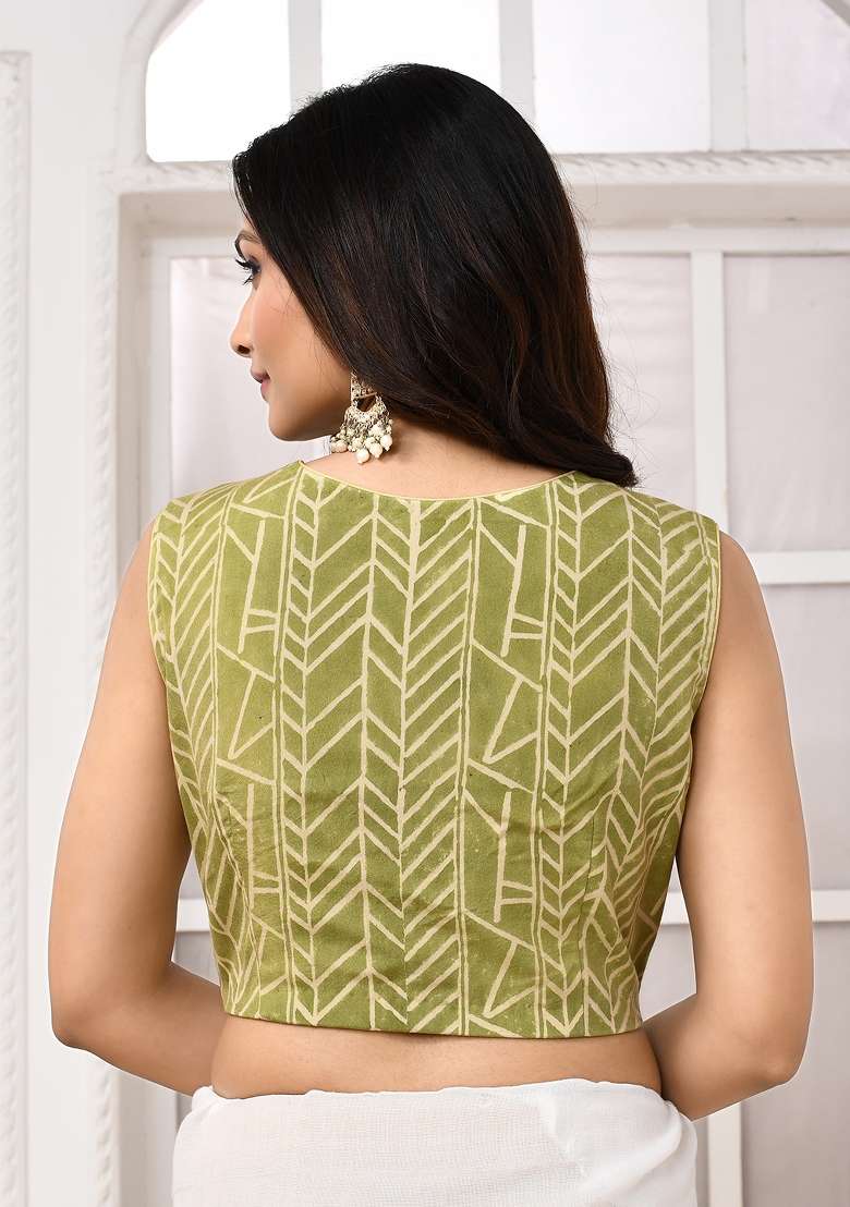 Olive Green Designer Silk Blouse - Indya