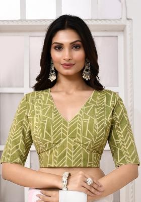 Olive Green Designer Silk Blouse