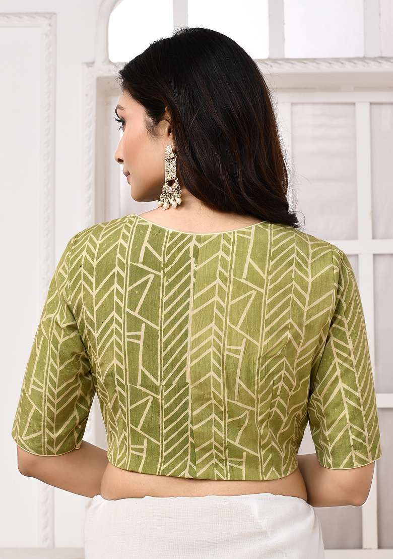 Olive Green Designer Silk Blouse - Indya