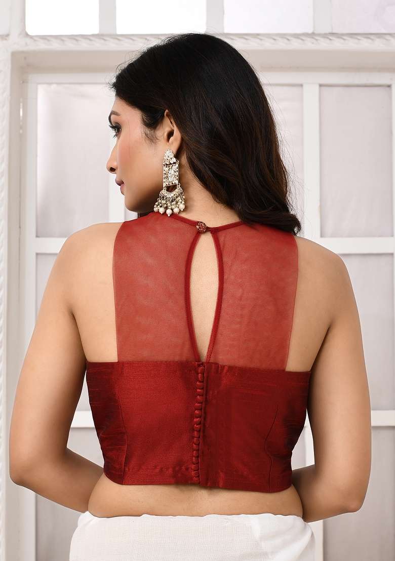 Maroon Designer Silk Blouse - Indya