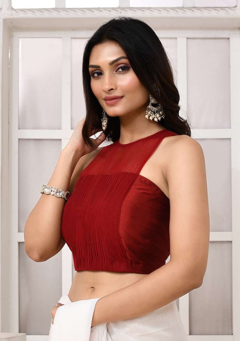 Maroon Designer Silk Blouse - Indya