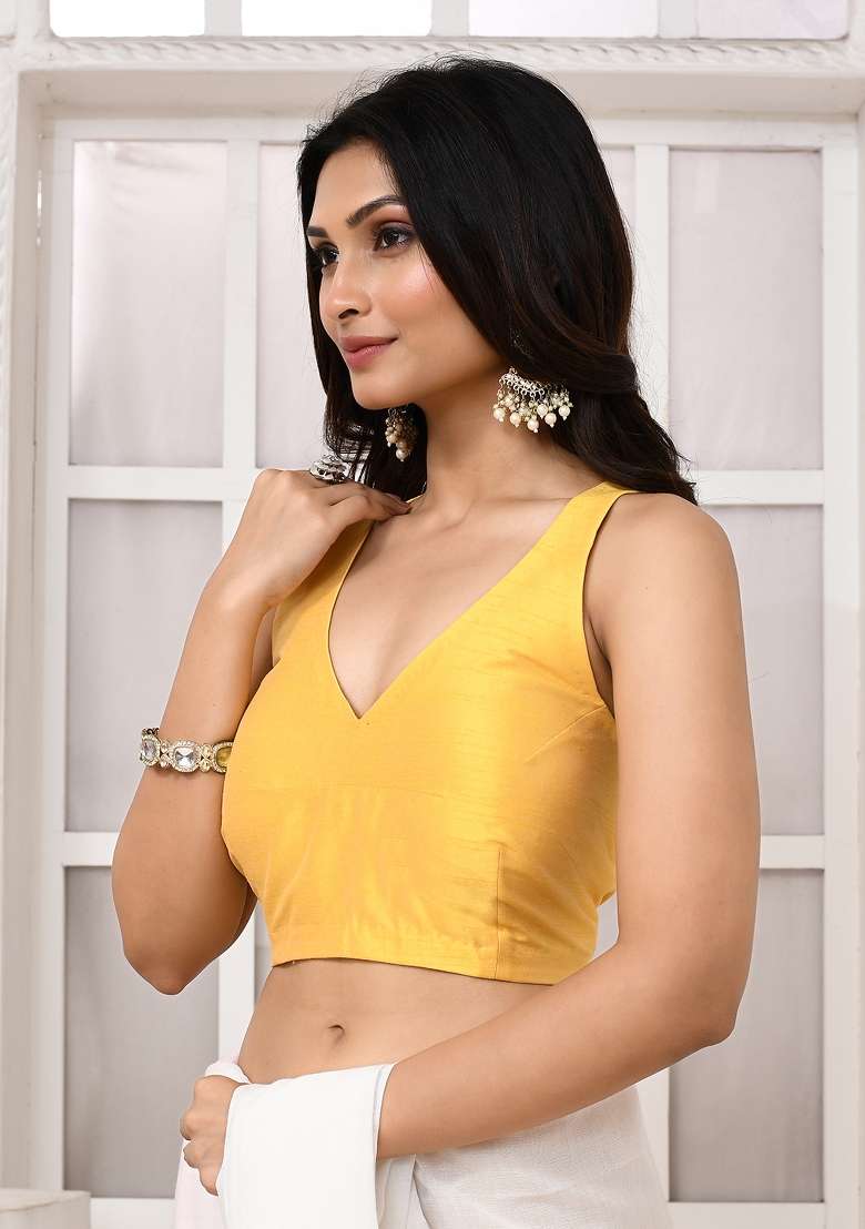 Yellow Designer Silk Blouse - Indya
