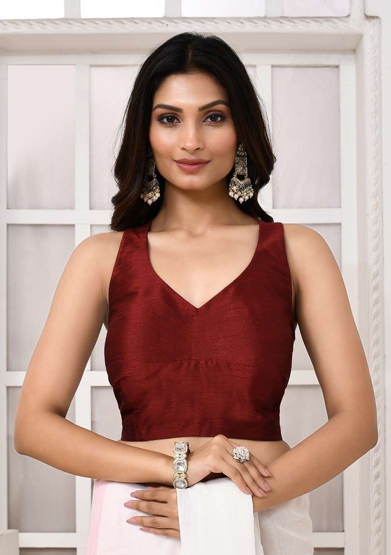 Maroon Designer Silk Blouse - Indya