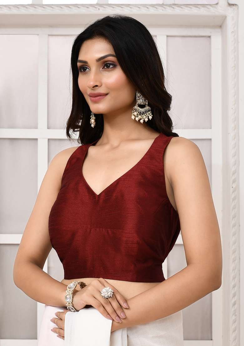 Maroon Designer Silk Blouse - Indya