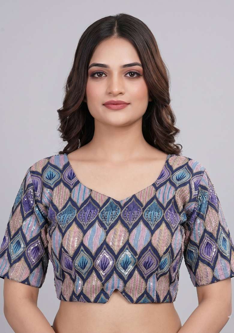 Blue Printed Viscose Blouse - Indya