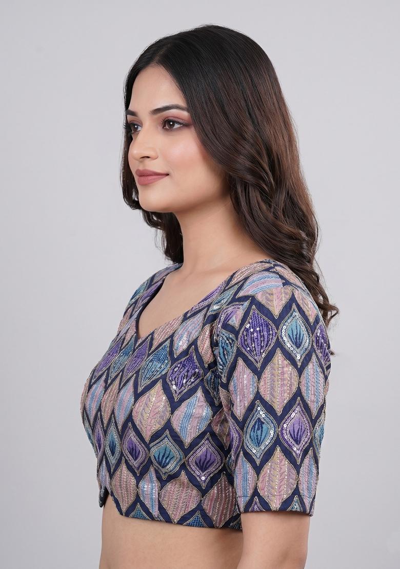 Blue Printed Viscose Blouse - Indya