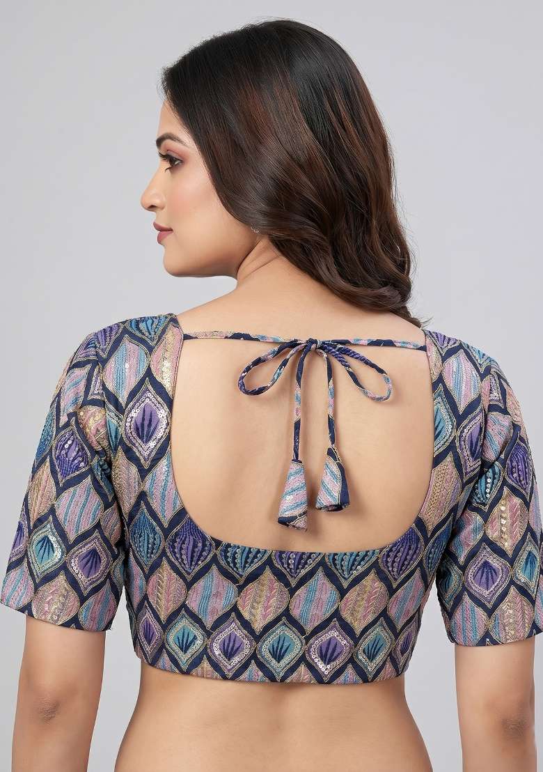 Blue Printed Viscose Blouse - Indya