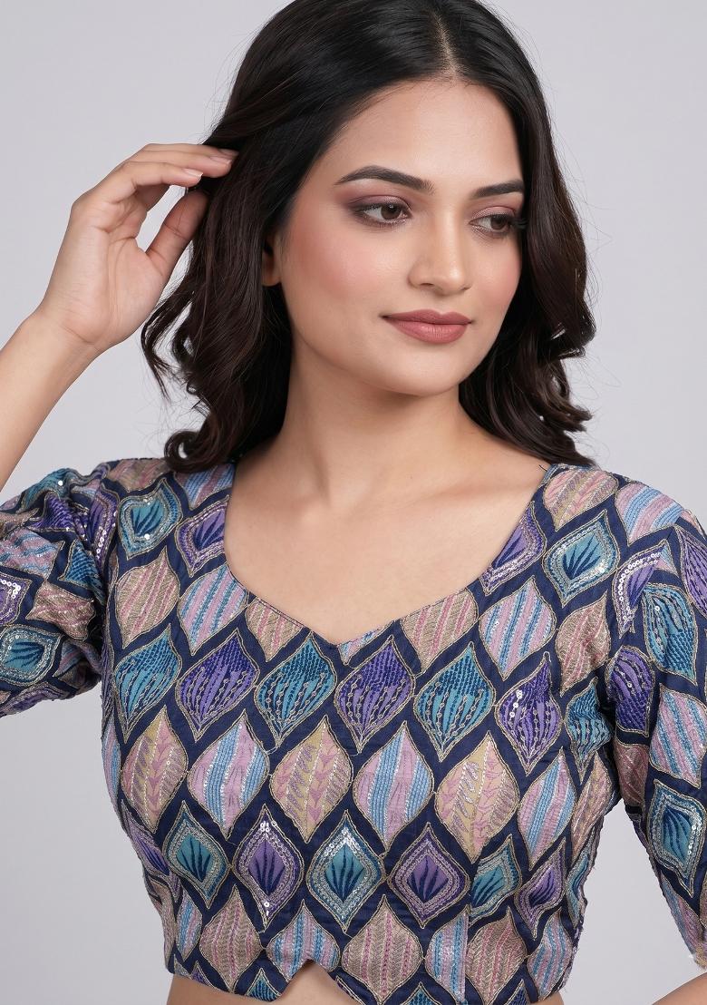 Blue Printed Viscose Blouse - Indya