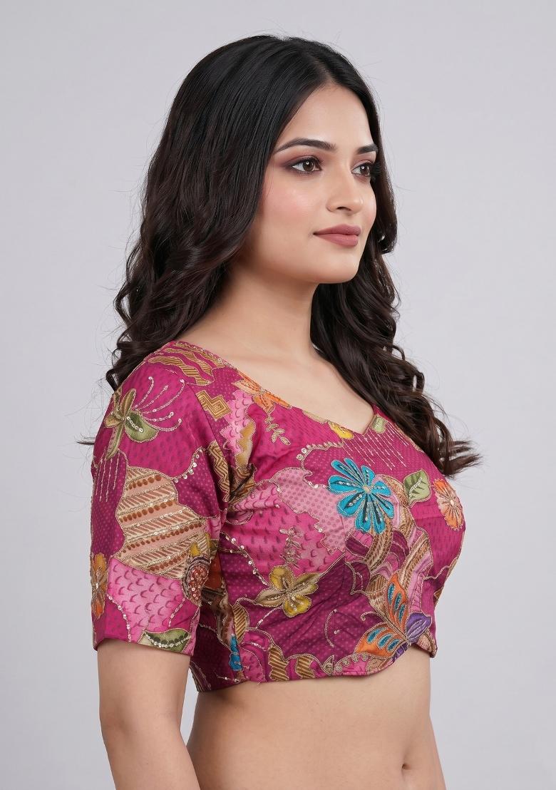 Pink Printed Viscose Blouse - Indya