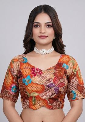 Orange Printed Viscose Blouse