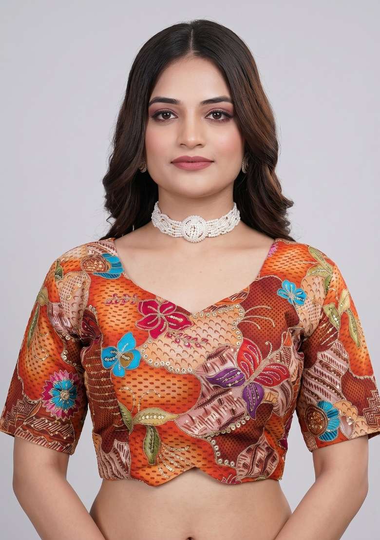 Orange Printed Viscose Blouse - Indya