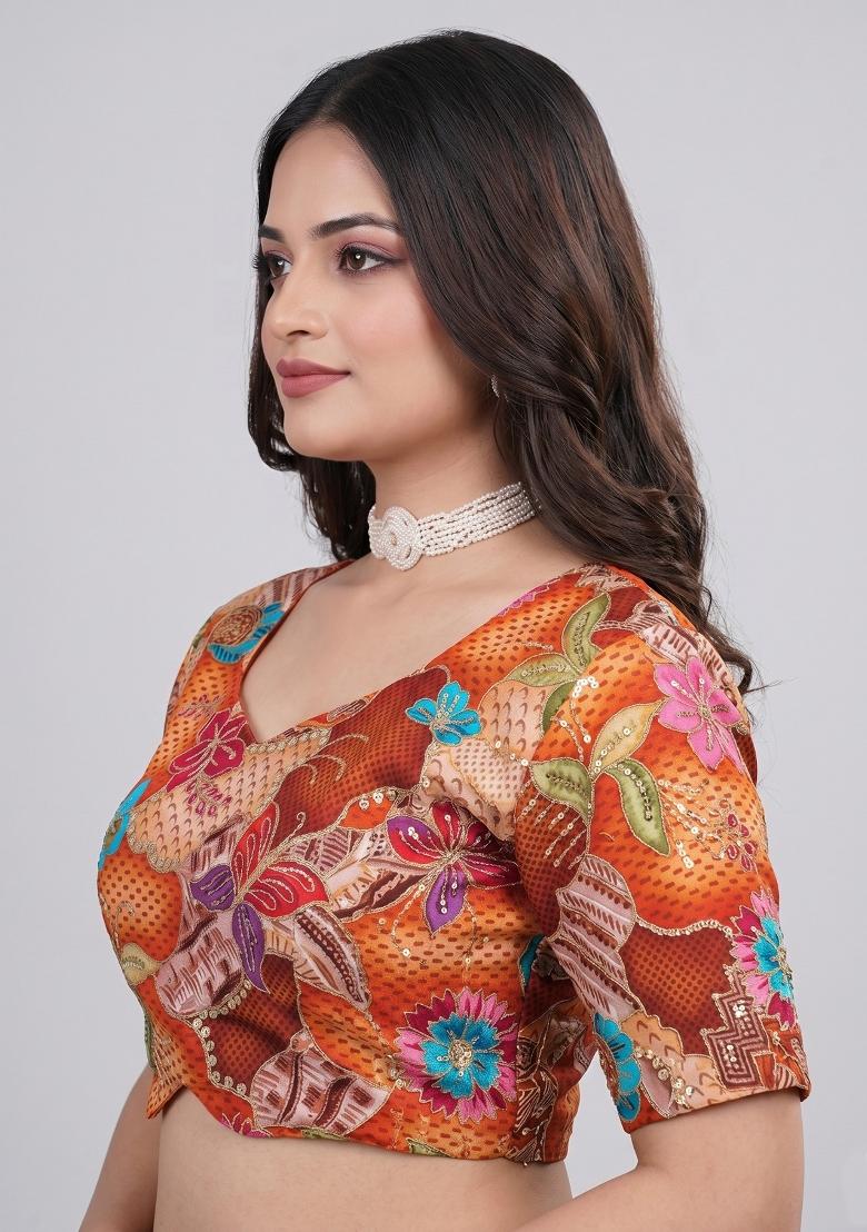 Orange Printed Viscose Blouse - Indya