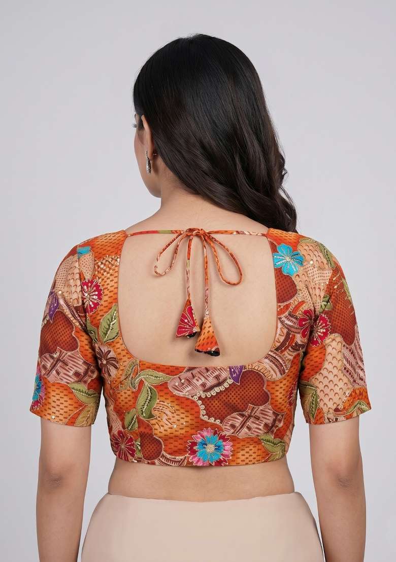 Orange Printed Viscose Blouse - Indya