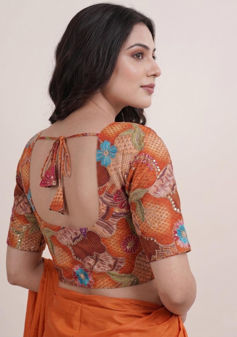 Orange Printed Viscose Blouse - Indya