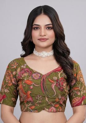 Olive Green Printed Viscose Blouse