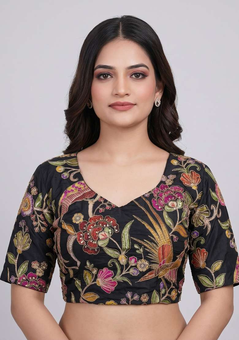 Black Printed Viscose Blouse - Indya
