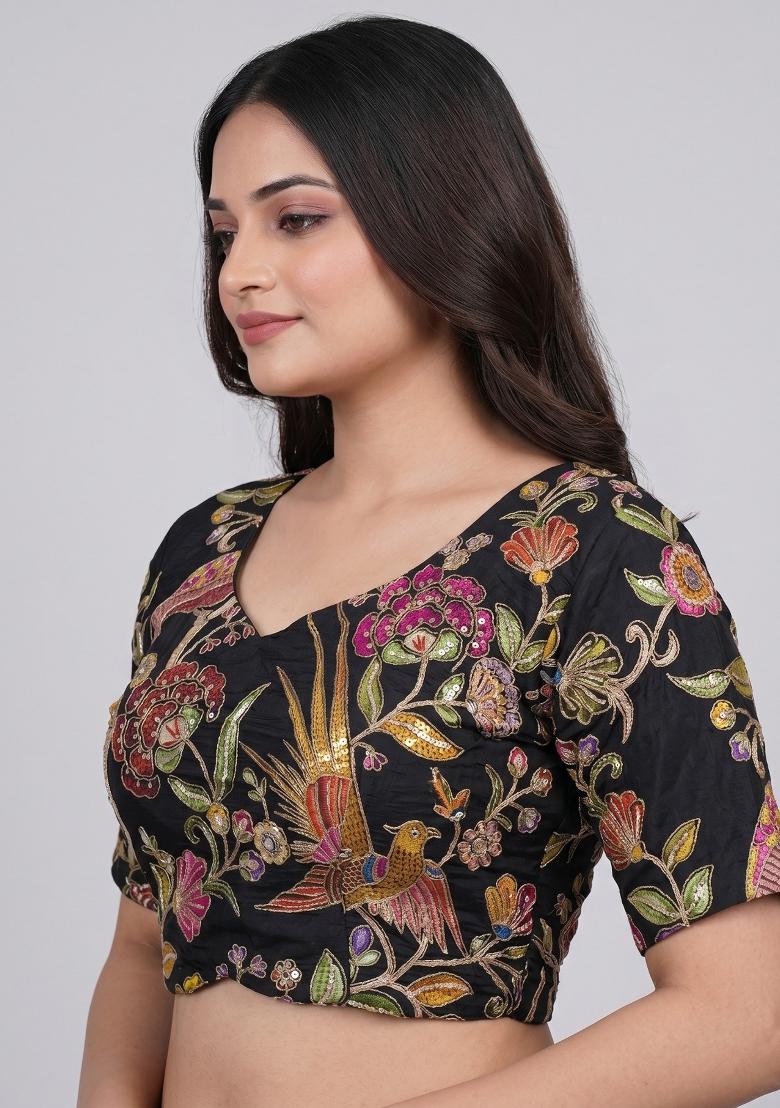 Black Printed Viscose Blouse - Indya