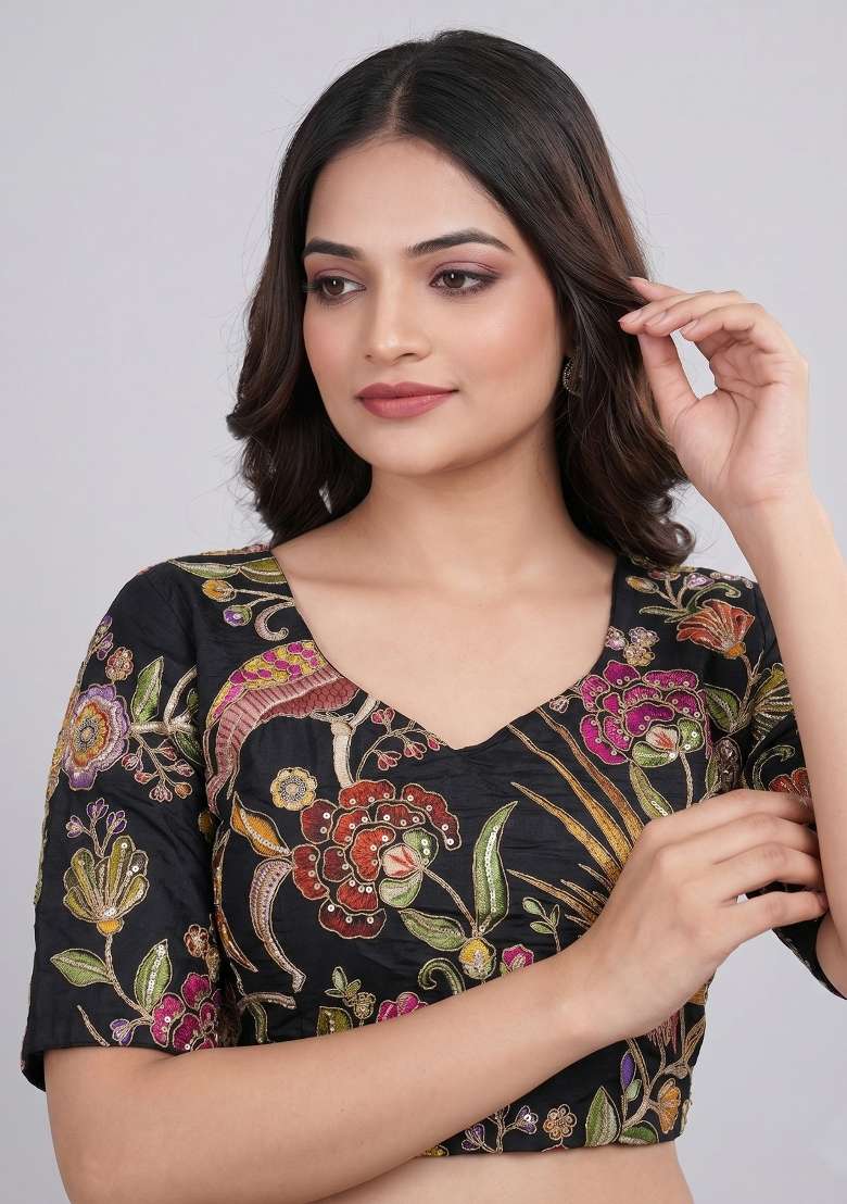 Black Printed Viscose Blouse - Indya