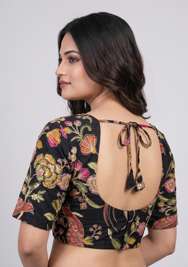 Black Printed Viscose Blouse - Indya