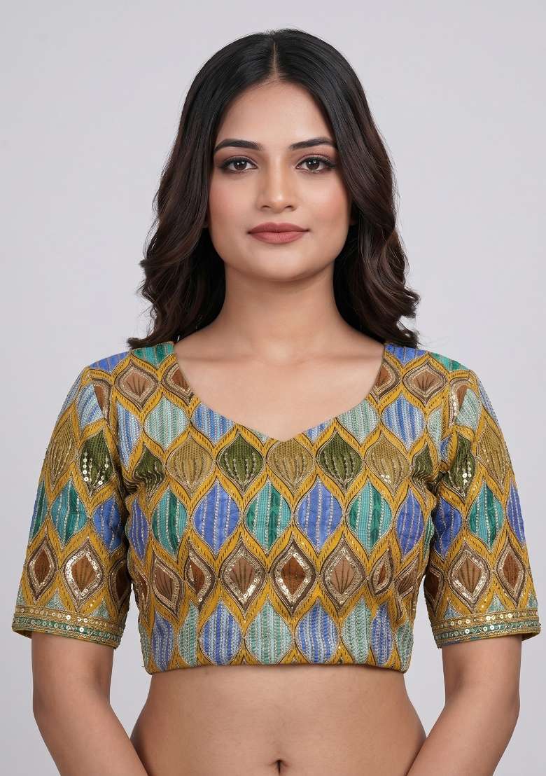 Mustard Printed Viscose Blouse - Indya