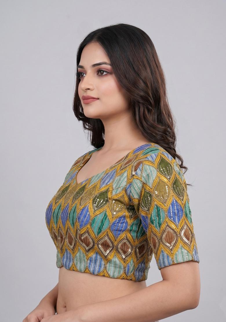 Mustard Printed Viscose Blouse - Indya