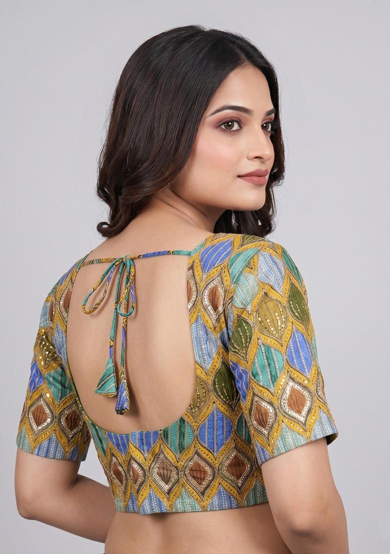 Mustard Printed Viscose Blouse - Indya