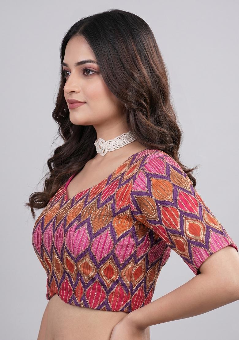Pink Printed Viscose Blouse - Indya