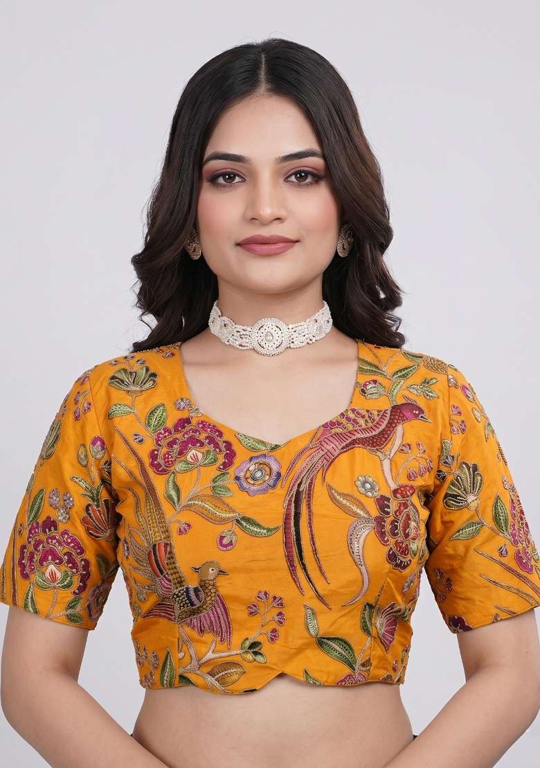 Mustard Printed Viscose Blouse - Indya