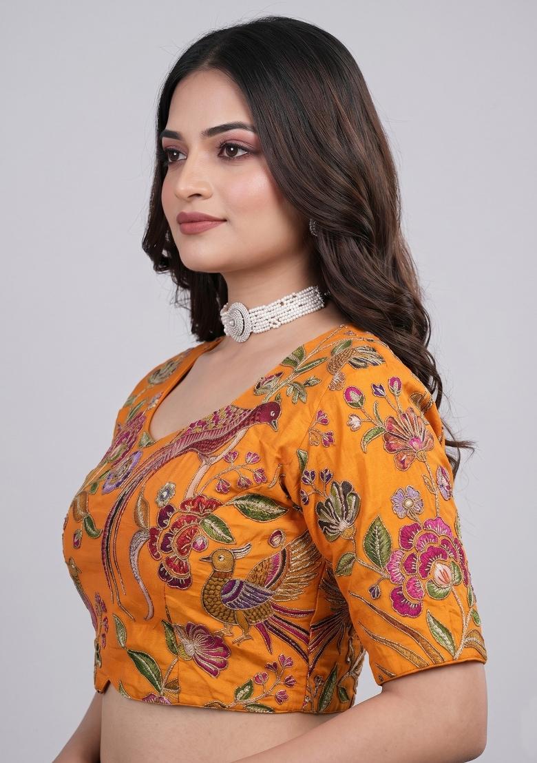 Mustard Printed Viscose Blouse - Indya