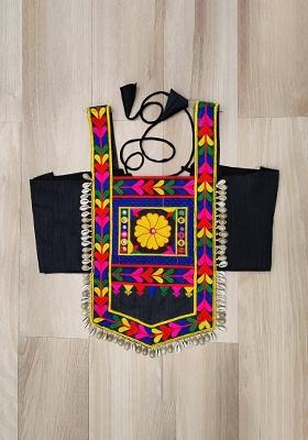 Black Embroidered Satin Blouse