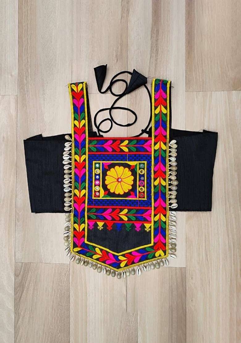 Black Embroidered Satin Blouse - Indya