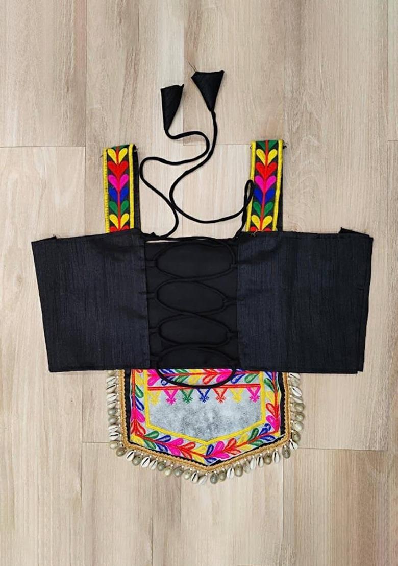 Black Embroidered Satin Blouse - Indya
