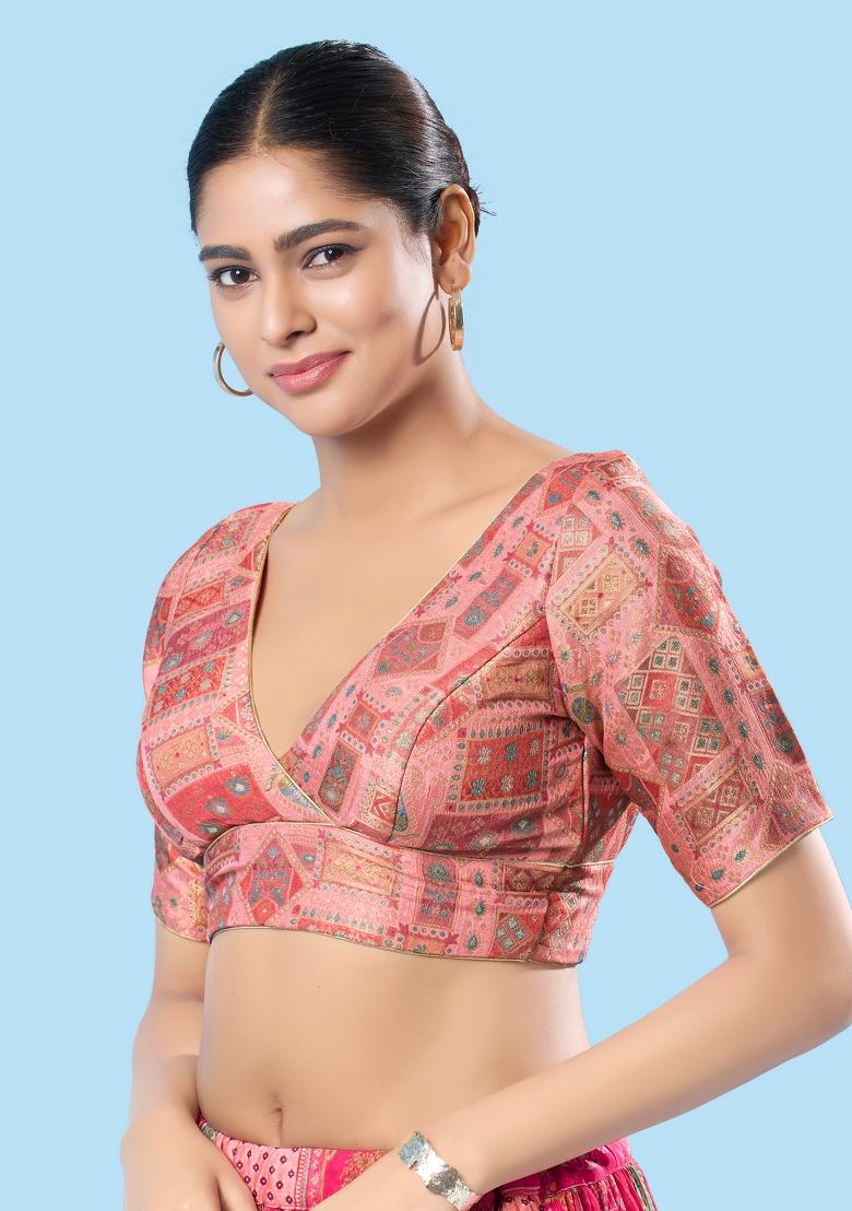 Baby Pink Brocade Blouse - Indya