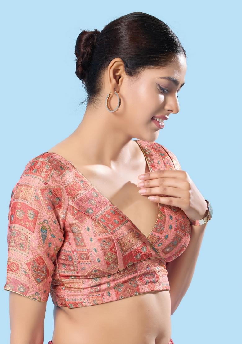 Baby Pink Brocade Blouse - Indya