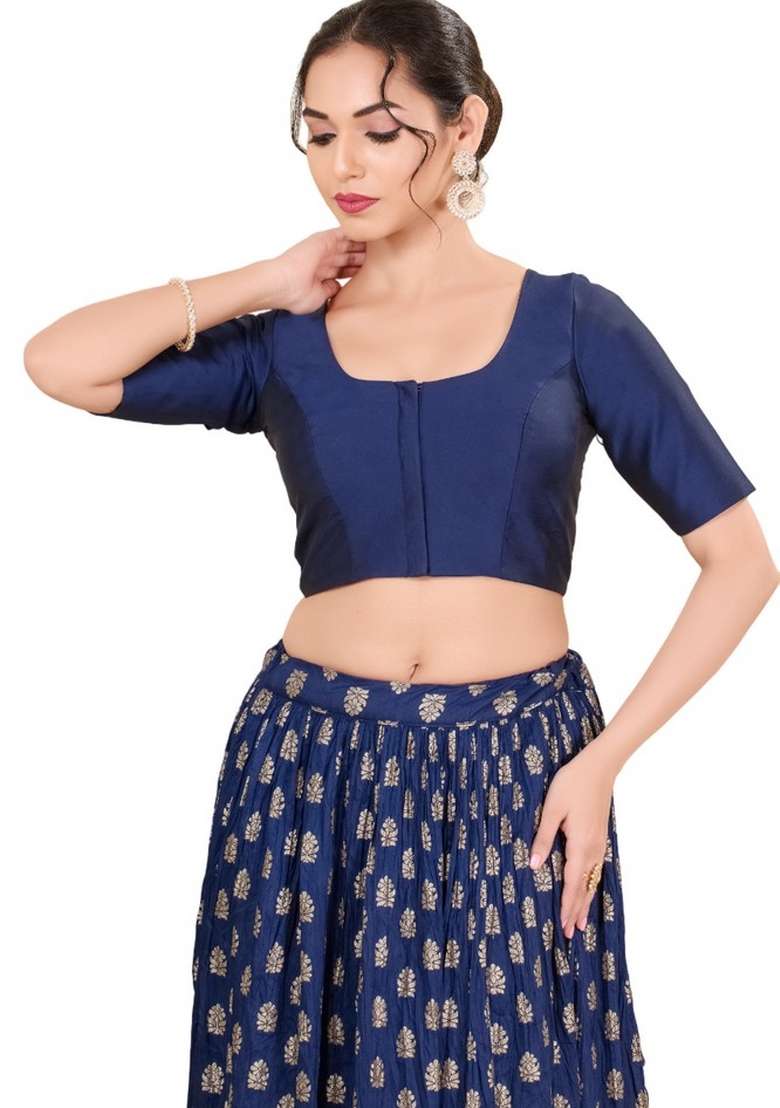 Nevy Blue Brocade Blouse - Indya