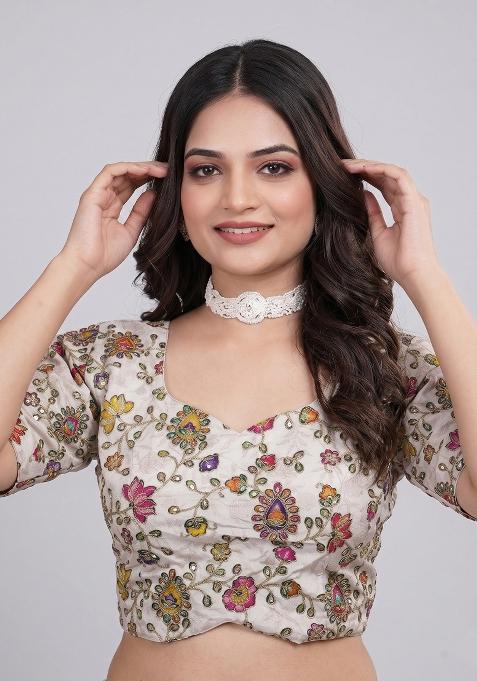 Cream Embroidered Viscose Blouse