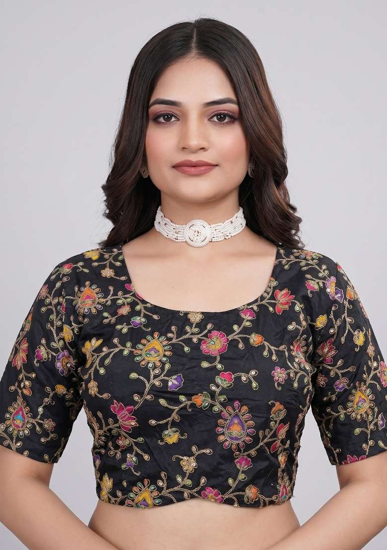Black Embroidered Viscose Blouse - Indya