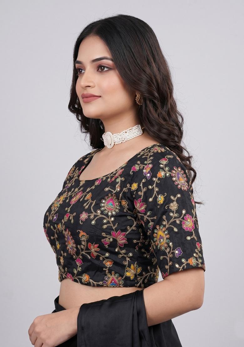 Black Embroidered Viscose Blouse - Indya