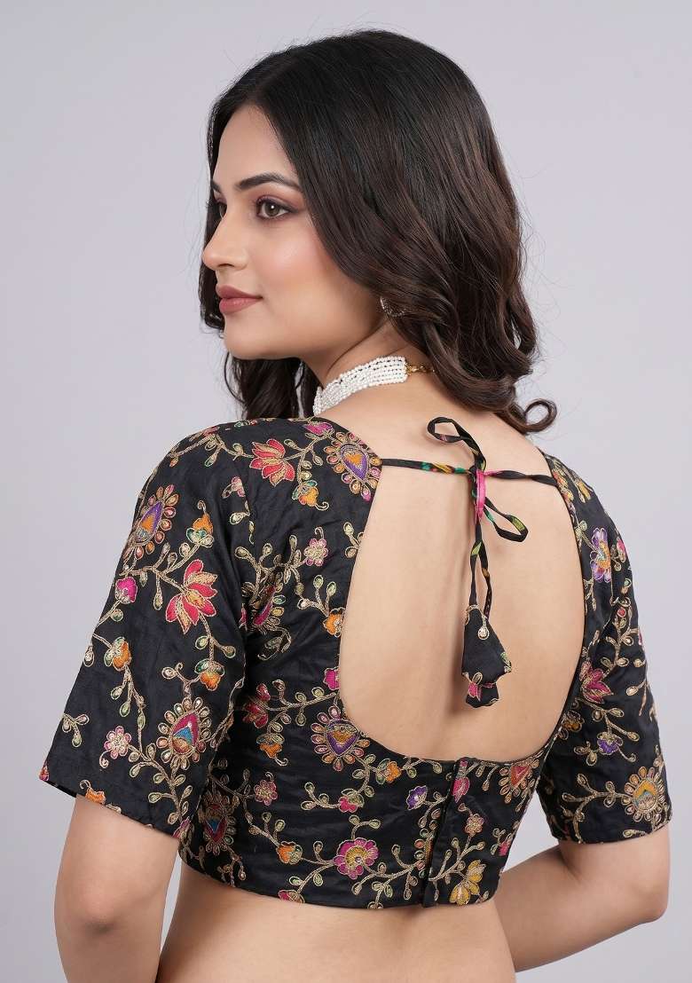 Black Embroidered Viscose Blouse - Indya