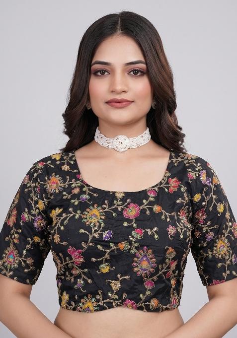 Black Embroidered Viscose Blouse
