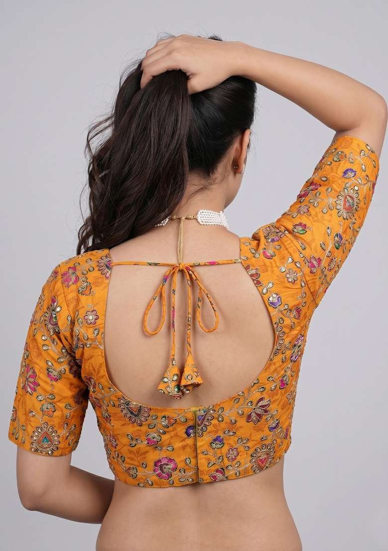 Mustard Embroidered Viscose Blouse - Indya