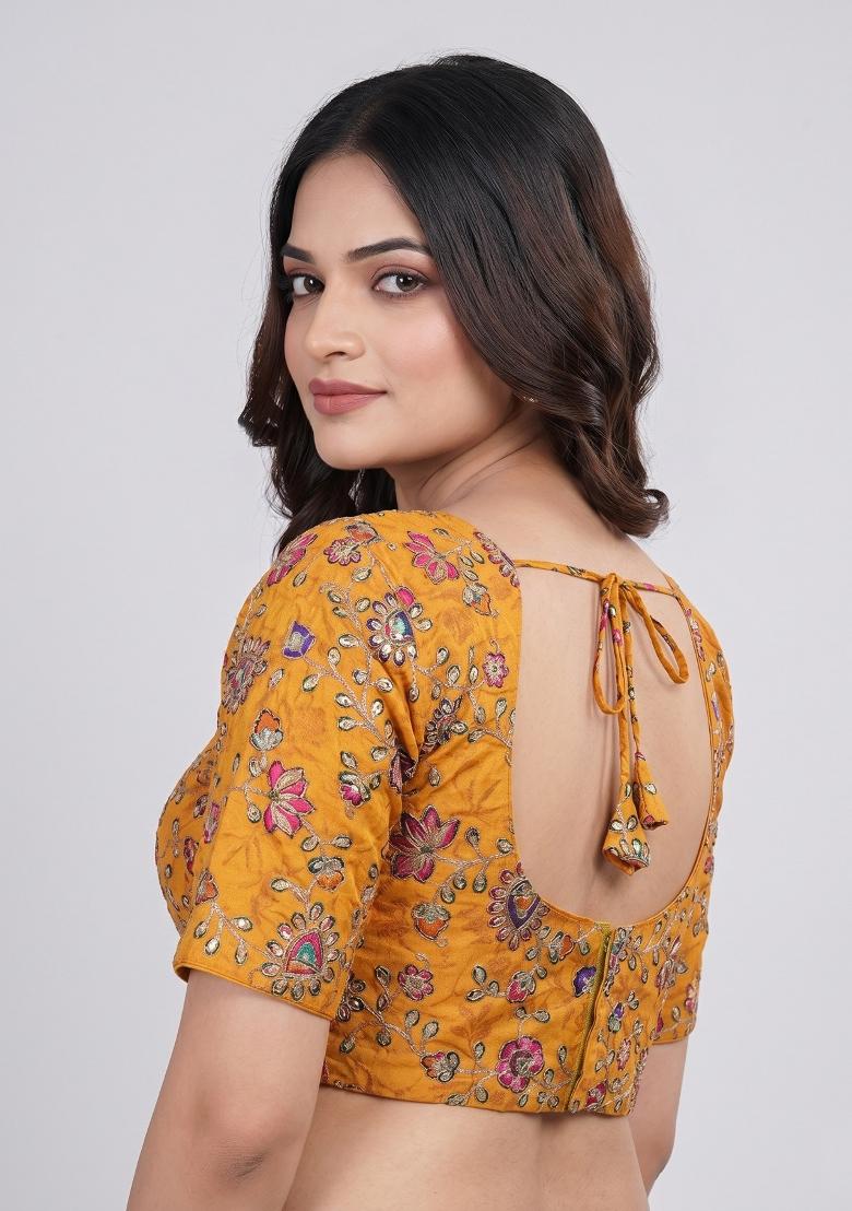 Mustard Embroidered Viscose Blouse - Indya