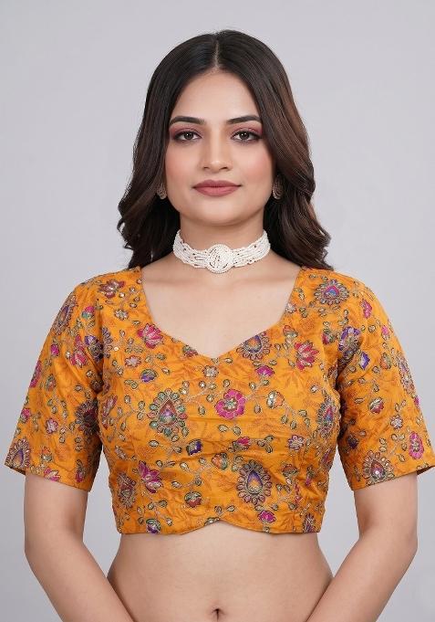 Mustard Embroidered Viscose Blouse