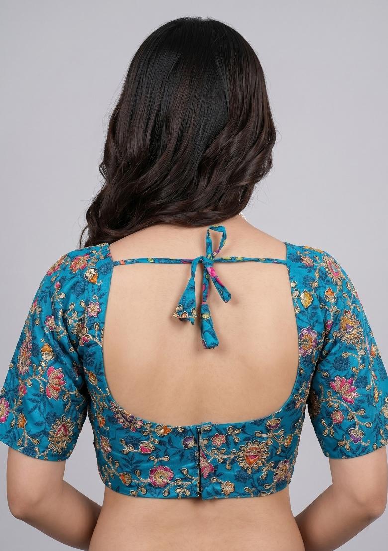 Light Blue Embroidered Viscose Blouse - Indya