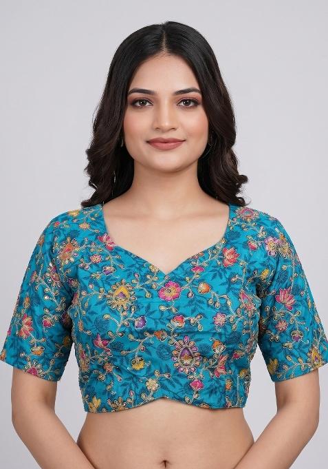 Light Blue Embroidered Viscose Blouse