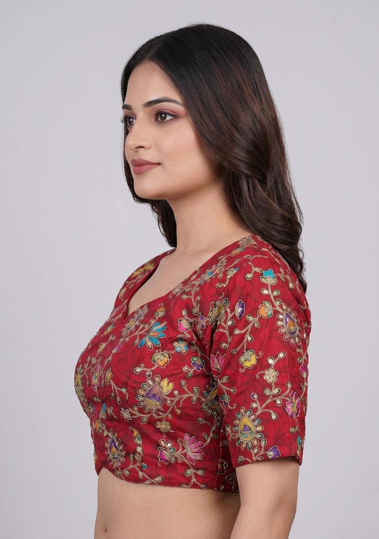 Red Embroidered Viscose Blouse - Indya