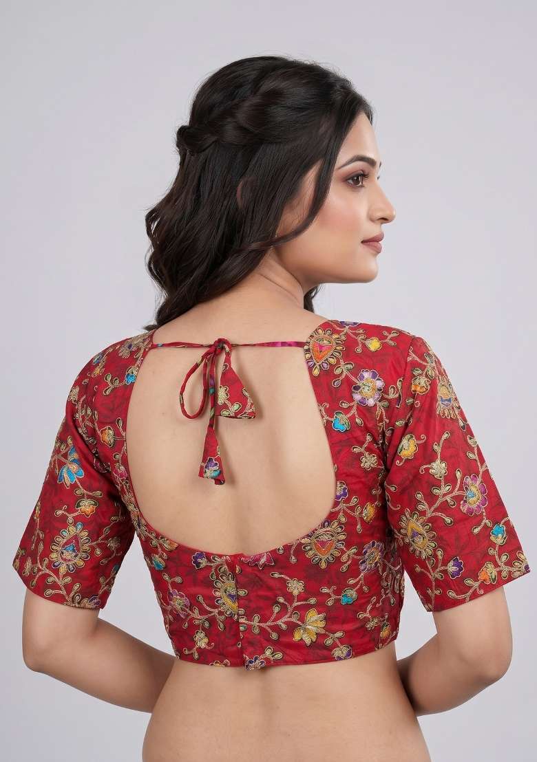 Red Embroidered Viscose Blouse - Indya
