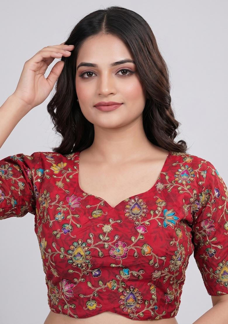 Red Embroidered Viscose Blouse - Indya