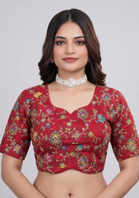 Red Embroidered Viscose Blouse