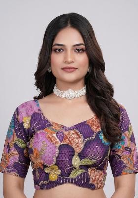 Purple Embroidered Viscose Blouse